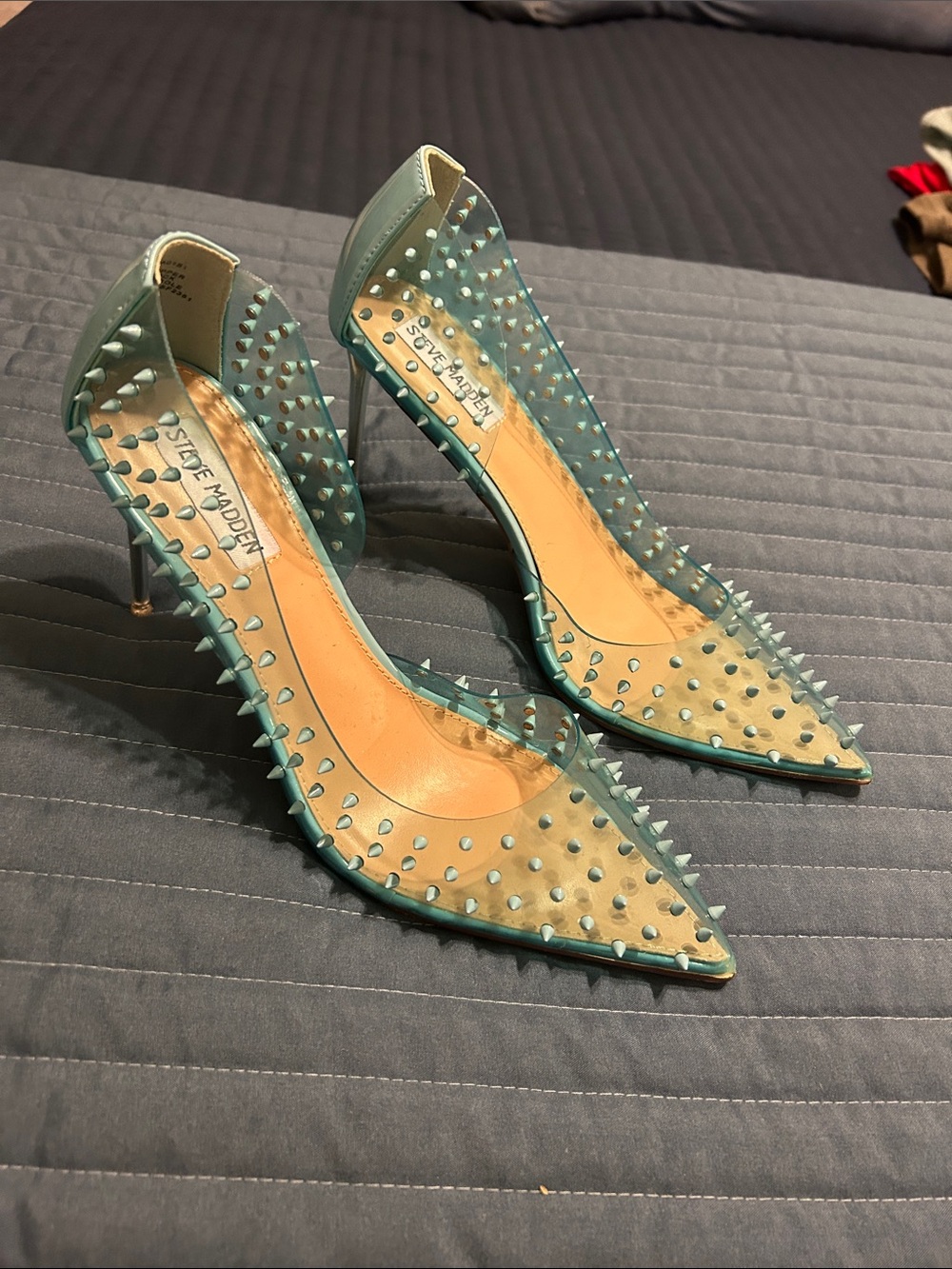 Steve Madden Light Blue Studded Pointed-Toe Pumps